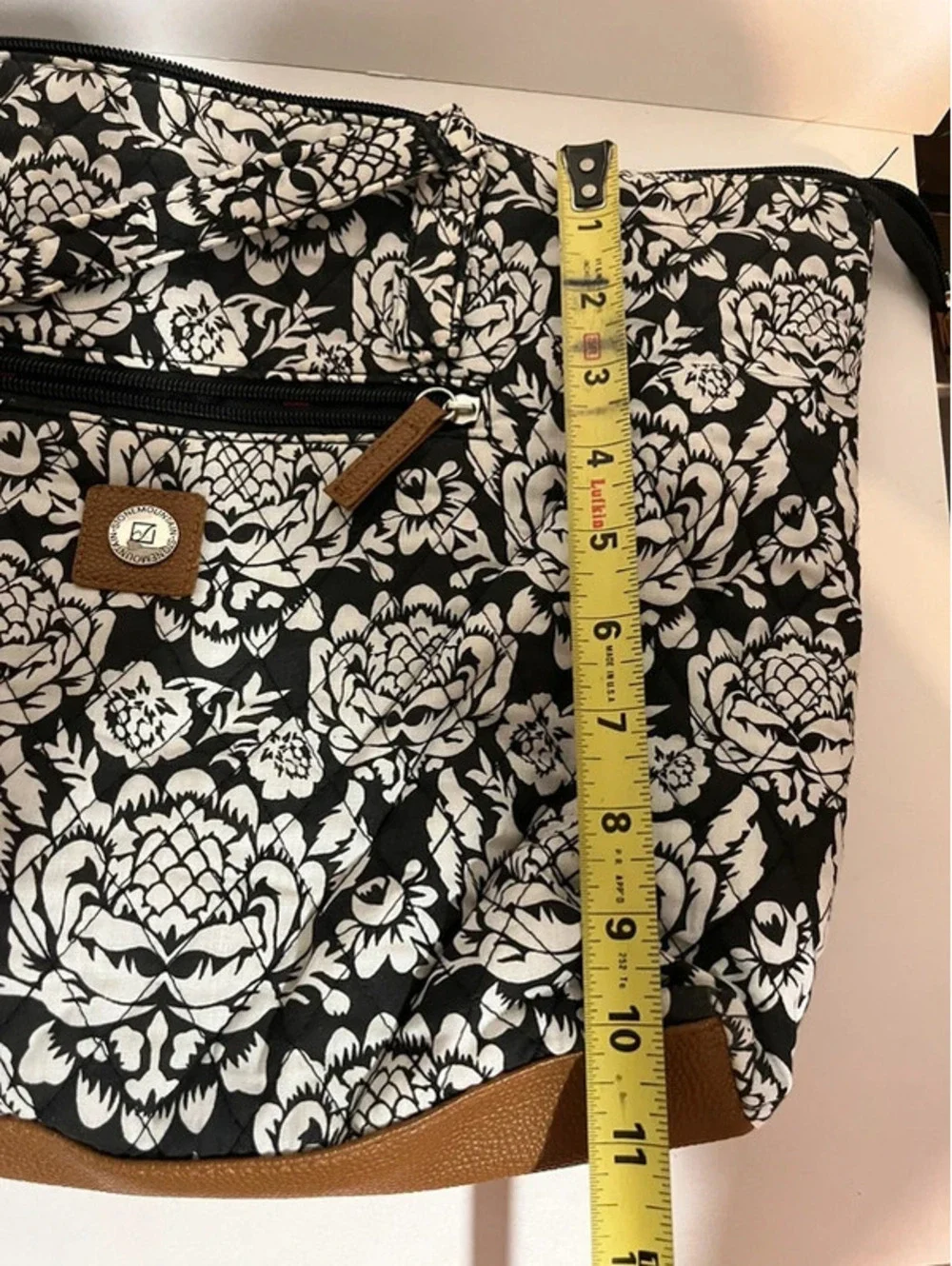Stone Mountain, New York shoulder bag tote black white floral print canvas 17”